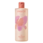Un flacon de 400 ml de Payot Lotion Tonique Éclat Visage Tous Types de Peaux, avec un bouchon rose et une étiquette abstraite rose et orange. Dakar