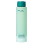 Un flacon vert de Payot Lotion Biphasée Poudrée Matifiante 125 ml avec un bouchon sarcelle, affichant des informations sur le produit en français et en anglais sur la face avant. Dakar