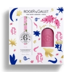 Le coffret comprend Roger et Gallet Rose Coffret Eau Parfumée Bienfaisante 100ml et une bougie parfumée Rose 75g, présentés dans une boîte blanche avec des motifs floraux roses, bleus et dorés. Le nom de la marque est affiché dans la partie supérieure. Dakar