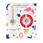 Le Coffret Rose Roger et Gallet comprend une Eau Parfumée Bienfaisante de 30ml (flacon blanc) et un savon rose de 100g, joliment présentés dans une boîte décorative avec des motifs floraux colorés et le logo Roger & Gallet au centre. Dakar