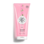 Un tube de 200 ml de gel douche Rose Roger et Gallet, orné de motifs floraux et du logo de la marque sur le devant. Dakar