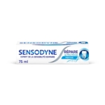 SENSODYNE Dentifrice Repare et Protège Novamin, le tube de 75mL, menthe, aide à soulager la sensibilité dentaire. Packaging blanc avec accents bleus et motif dent. Dakar
