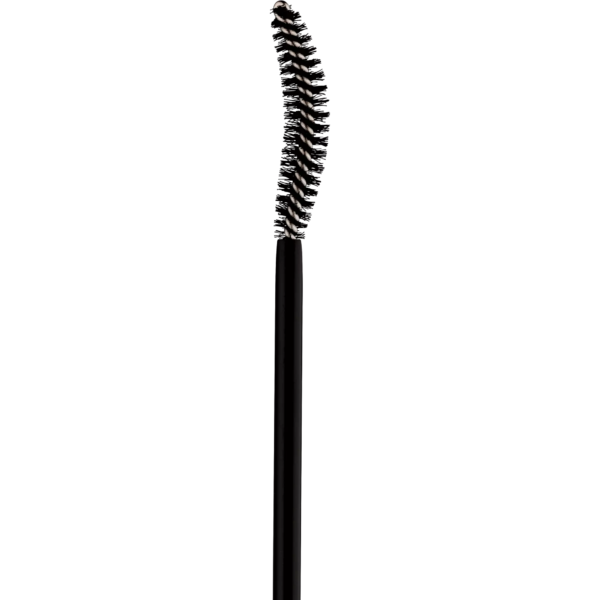 Gros plan sur la brosse noire légèrement incurvée de la Base de Mascara Fixatrice de Boucles Cils Essence 7 ml, présentée verticalement sur fond blanc. Dakar