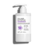 Un flacon pompe blanc étiqueté "Aplb Lait Corporelle au Peptide de Collagène EGF sans Parfum Peau Sensible 300 ml", avec des détails sur les ingrédients (17.1% Collagen Pept Gen™) et un design violet et blanc sur le devant. Dakar