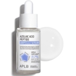 Un flacon compte-gouttes en verre transparent étiqueté "Aplb Sérum Ampoule Acide Azélaïque et Peptides Teint Terne 40 ml", doté d'un bouchon compte-gouttes blanc et d'une liste d'ingrédients clés et de bienfaits sur l'étiquette. Dakar