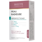 Biocyte Complément Alimentaire Anti Imperfections Peau Radieuse 60 Gélules contient de l'ortie, de la bardane, du MSM et de la lactoferrine pour aider à corriger les imperfections de la peau, comme le souligne l'emballage. Dakar
