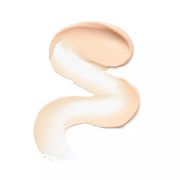 Un tourbillon beige lisse et crémeux de Catrice Base de Teint The Perfector Poreless Blur Primer avec Niacinamide 30 ml est présenté en forme de S sur un fond blanc. Dakar