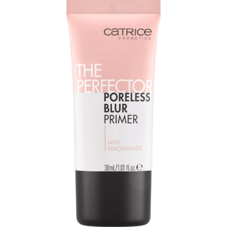 Tube de 30 ml de Catrice Base de Teint The Perfector Poreless Blur Primer Effet Flouteur avec Niacinamide, avec un design rose et blanc et un bouchon noir. Dakar