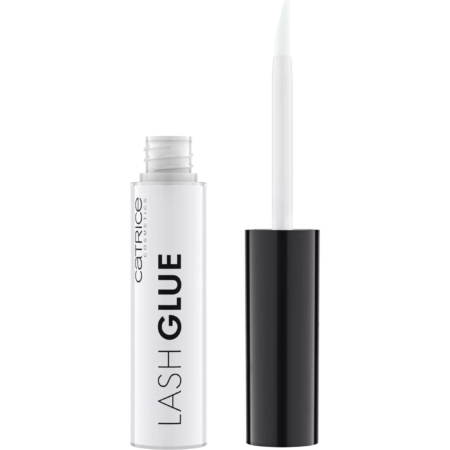 Le tube de Catrice Lash Glue Colle Faux Cils 4,7 g est composé d'un corps blanc, d'un bouchon noir et d'un applicateur à brosse visible, avec la mention "LASH GLUE" imprimée verticalement en caractères gras. Dakar