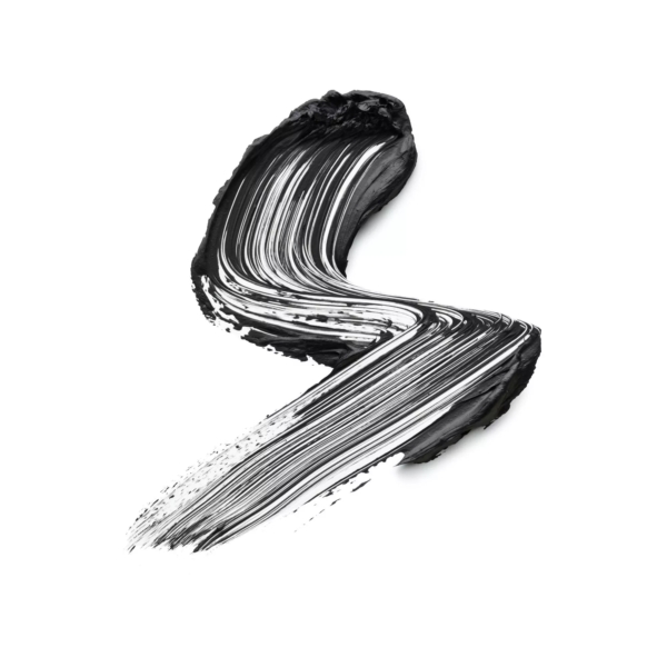 Un coup de pinceau audacieux et incurvé de peinture noire avec des stries blanches - évoquant le balayage dramatique de Catrice Mascara Effet Faux Cils Glam&Doll False Lashes 9,5 ml - s'étend en diagonale sur un fond blanc, créant un mouvement et un contraste saisissants. Dakar