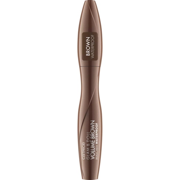 Le tube brun du Mascara Catrice Waterproof Glam&Doll Volume Longue Tenue (10 ml) présente un texte blanc et argenté ainsi qu'un design incurvé sur son emballage. Dakar