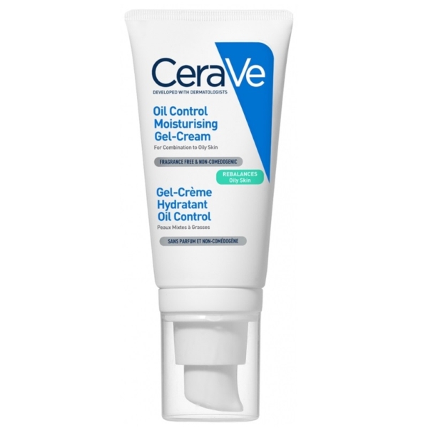 Flacon blanc de 52 ml de CeraVe Gel Crème Hydratant Oil Control Peaux Mixtes à Grasses, avec un distributeur à pompe. Sans parfum, non comédogène et développé avec des dermatologues pour les peaux mixtes à grasses. Dakar