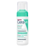 Un flacon de CeraVe Mousse Nettoyante Équilibrante sans Parfum, 148 ml, avec un distributeur à pompe et une étiquette blanche et verte, conçu pour les peaux normales à mixtes. Dakar