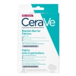 La boîte de CeraVe Patchs Anti Imperfections 22 Patchs présente les détails et les avantages pour les peaux sensibles en anglais et en français, dans un emballage bleu et blanc, et contient 22 patchs anti-imperfections. Dakar