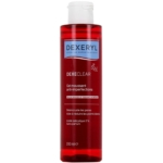 Un flacon rouge de Dexeryl Dexeclear Gel moussant Anti Imperfections sans Parfum Visage et Corps 200 ml avec un bouchon blanc. L'étiquette indique que le produit contient de l'acide salicylique et qu'il convient aux peaux grasses et acnéiques. Dakar