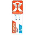 Emballage pour Elmex Anti Caries InterX Brosse à Dents Souple Duo Pack Souple/Weich, montrant deux têtes de brosse à dents en haut et le nom du produit avec la marque en orange, blanc et bleu. Dakar
