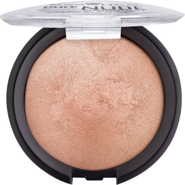 Essence Palette Illuminateurs Teint Rayonnant Pure Nude Sunlighter 40 Be My Sunlight 8 g est un highlighter rond, marbré, en poudre beige chatoyante dans un compact avec un couvercle transparent partiellement ouvert et un bord noir. Dakar
