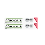 Fluocaril Dentifrice Bifluore 145mg Blancheur Duo 2x75ml est présenté dans un emballage double avec une bannière rouge "Offre 2x". L'emballage, essentiellement blanc, présente des accents verts et noirs pour une apparence fraîche et propre. Dakar