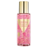 Flacon rose et or de Guess Brume Corporelle Seductive Dream 250 ml pour femme, décoré de motifs floraux et d'un bouchon doré. L'étiquette indique le nom de la marque et du produit ainsi que le volume de 250 ml. Dakar