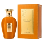 Maison Paris Corner Emir Voux Patisserie Eau de Parfum 100ml Unisexe est présenté avec un capuchon et une étiquette dorés, à côté de sa boîte texturée orange et or assortie, arborant le logo du lion et le nom du produit. Dakar
