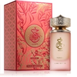 Un flacon rose et or étiqueté "Khair Fusion" se trouve à côté de sa boîte rouge et or ornée, présentant le luxueux Paris Corner Khair Fusion 100ml Eau de Parfum. Dakar