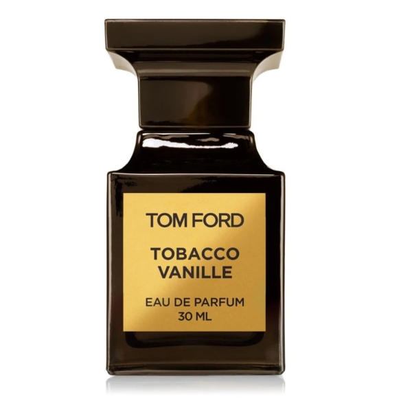 L'Eau de Parfum Tom Ford Tobacco Vanille 30ml se présente dans un flacon rectangulaire foncé avec une étiquette dorée qui affiche élégamment le nom du produit et les détails de la fragrance. Dakar