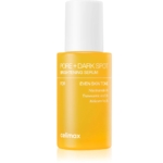 Un flacon jaune de Celimax Pore + Dark Spot Brightening Serum avec un bouchon blanc. L'étiquette met en avant des ingrédients tels que le niacinamide, l'acide tranexamique et le Melazero pour un teint uniforme. Dakar