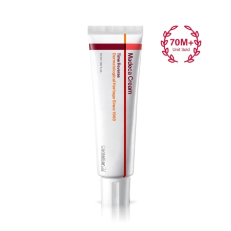 Tube de crème Madeca avec texte rouge et orange sur fond blanc ; un laurier rouge sur la droite indique "70M+ Unit Sold" (plus de 70 millions d'unités vendues). Dakar