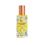 Un flacon d'huile d'argan 100% pure de Fleurance Nature avec une étiquette florale décorative et un bouchon doré, contenant 50 ml, représenté sur un fond blanc. Dakar