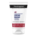 Tube blanc de Neutrogena Formule Norvégienne Crème Mains Concentrée Sans Parfum 50 ml avec texte en français, drapeau norvégien, et revendication d'une formule sans parfum avec 40% de glycérine et de vitamine E pour les mains sèches et gercées. Dakar