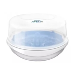 Stérilisateur à vapeur pour micro-ondes Philips Avent, blanc et translucide, avec couvercle arrondi, conçu pour stériliser les biberons et les accessoires. Dakar