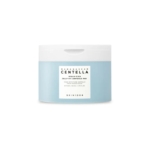Récipient bleu clair et blanc étiqueté "Madagascar Centella Hyalu-Cica Jelly Fit Ampoule Pad" de Skin1004, présenté sur un fond blanc uni. Dakar