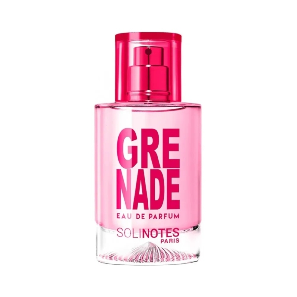 Solinotes Eau de Parfum Grenade 50 ml se présente dans un flacon rose transparent avec un bouchon vaporisateur assorti, avec un texte audacieux blanc et rose sur le devant. Dakar
