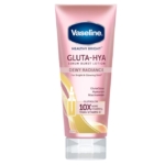 Vaseline Lotion Sérum Corporel Éclat et Vitalité Gluta Hya Dewy Radiance 200 ml offre 10 fois plus de puissance que la vitamine C, infusée avec GlutaGlow, Hyaluron, et Niacinamide pour une peau saine et lumineuse. Tube rose et blanc. Dakar