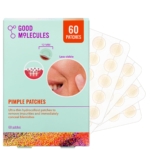 Good Molecules Patchs Ultra Fin Anti Boutons Tenaces 60 pièces contient 60 patchs ultra-fins pour les boutons tenaces, présentés en éventail dans la boîte pour souligner leur taille discrète et leur utilisation ciblée. Dakar