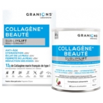 Une boîte Granions Complément Alimentaire Collagène+ Beauté SublimLift CERISE de 300g, avec une étiquette bleue et blanche, offre des avantages tels que l'anti-âge, l'hydratation, la fermeté et la réduction des rides. Dakar