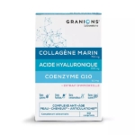 Granions Complément Alimentaire Collagène Marin Acide Hyaluronique Coenzyme-Q10, 60 comprimés, offre des avantages anti-âge pour la peau, les cheveux et les articulations. Dakar