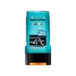 Un flacon sarcelle de gel douche L'Oréal Men Expert Cool Power, étiqueté pour le corps, le visage et les cheveux, avec un symbole "-4°C" et un bouchon noir. L'emballage comporte des éléments de texte et de design bleus et argentés. Dakar