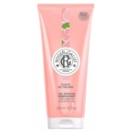 Tube rose de gel douche bien-être Roger & Gallet Fleur de Figuier, 200 ml, avec un motif floral et un logo sur le devant. Dakar