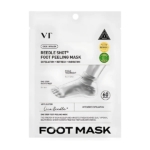 L'emballage scellé de Vt Masque Exfoliant pour les Pieds Reedle Shot présente une image de pied, des informations sur le produit et des icônes pour l'exfoliation, le rafraîchissement, l'hydratation et l'utilisation pendant 60 minutes. Des textes/graphiques noirs et verts décorent l'emballage. Dakar
