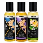 Un paquet de trois feuilles Nature Republic Masque en Tissu Real Nature Baies d'Açaï, chacune présentant un emballage coloré avec une illustration vibrante et la mention "DEMO" sur le dessus. Dakar