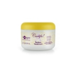 Un pot en plastique blanc d'ApHogee Curlific ! Texture Treatment avec un couvercle jaune, contenant 8 oz (237 ml). L'étiquette comporte un texte violet et jaune et des motifs en forme de tourbillons. Dakar