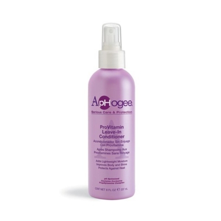 Un flacon violet de ApHogee ProVitamin Après Shampoing Sans Rinçage 237ml avec une buse de pulvérisation blanche et des informations détaillées sur l'étiquette avant. Dakar