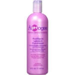 Une bouteille rose de 16 fl oz d'ApHogee ProVitamin Leave-In Conditioner avec un bouchon à pompe violet. L'étiquette souligne sa capacité à lisser, démêler et protéger les cheveux contre la chaleur. Dakar