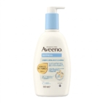 Un flacon pompe de 500 ml d'Aveeno Dermexa Crème Émolliente Apaisante Peaux Très Sèches Irritées et Sensibles, avec une pompe bleue et une étiquette portugaise pour les peaux très sèches, irritées et sensibles. Dakar