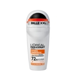 Un stick de L'Oréal Men Expert Déodorant Stick Homme Anti Transpirant 72h Extrême Sport 50ml avec des accents orange et noirs et un bouchon arrondi est présenté, offrant jusqu'à 72 heures de protection. Dakar