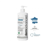 Un flacon pompe blanc de 500 ml de la lotion Whiteperfect de Dermadvanced avec un texte en français sur l'étiquette. L'image comporte également des icônes bleues indiquant que le produit est fabriqué en France, qu'il a été testé sous contrôle dermatologique et qu'il contient de la niacinamide (vitamine B3). Dakar