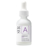 Un flacon compte-gouttes blanc étiqueté "SVR Ampoule Lift", contenant 0,3 % de vitamine A-rétinol pur et 2 % de niacinamide. L'étiquette mentionne également "Concentré lissant, resurfaçant, anti-rides". Dakar