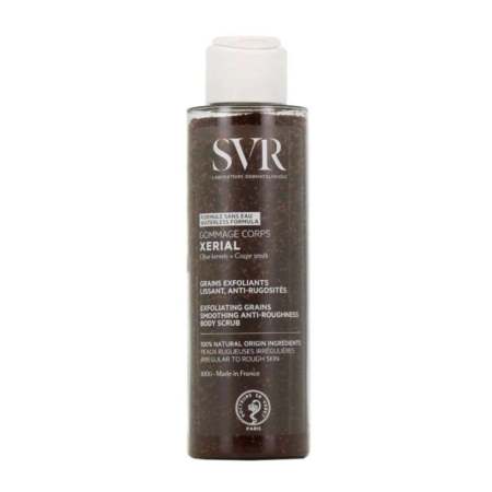 Le gommage SVR Xérial Gommage Corps 100 g, labellisé lissant et anti-rugosité, est un flacon transparent aux grains exfoliants noirs, au bouchon blanc, fabriqué en France avec des ingrédients 100% d'origine naturelle. Dakar