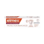 Une boîte de dentifrice Elmex Anti-Caries Professional, étiquetée "Protection Renforcée" avec une illustration d'une dent et des informations complémentaires sur le produit en français. Dakar